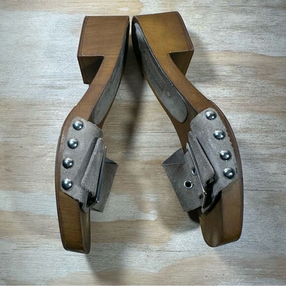 Anthropologie Suede Open Toe Buckle Slide Sandals Women’s Size 6.5 - Picture 3 of 7